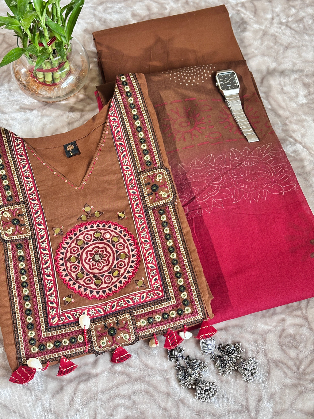 Mrida: Mirror Work Kurta Palazzo Set