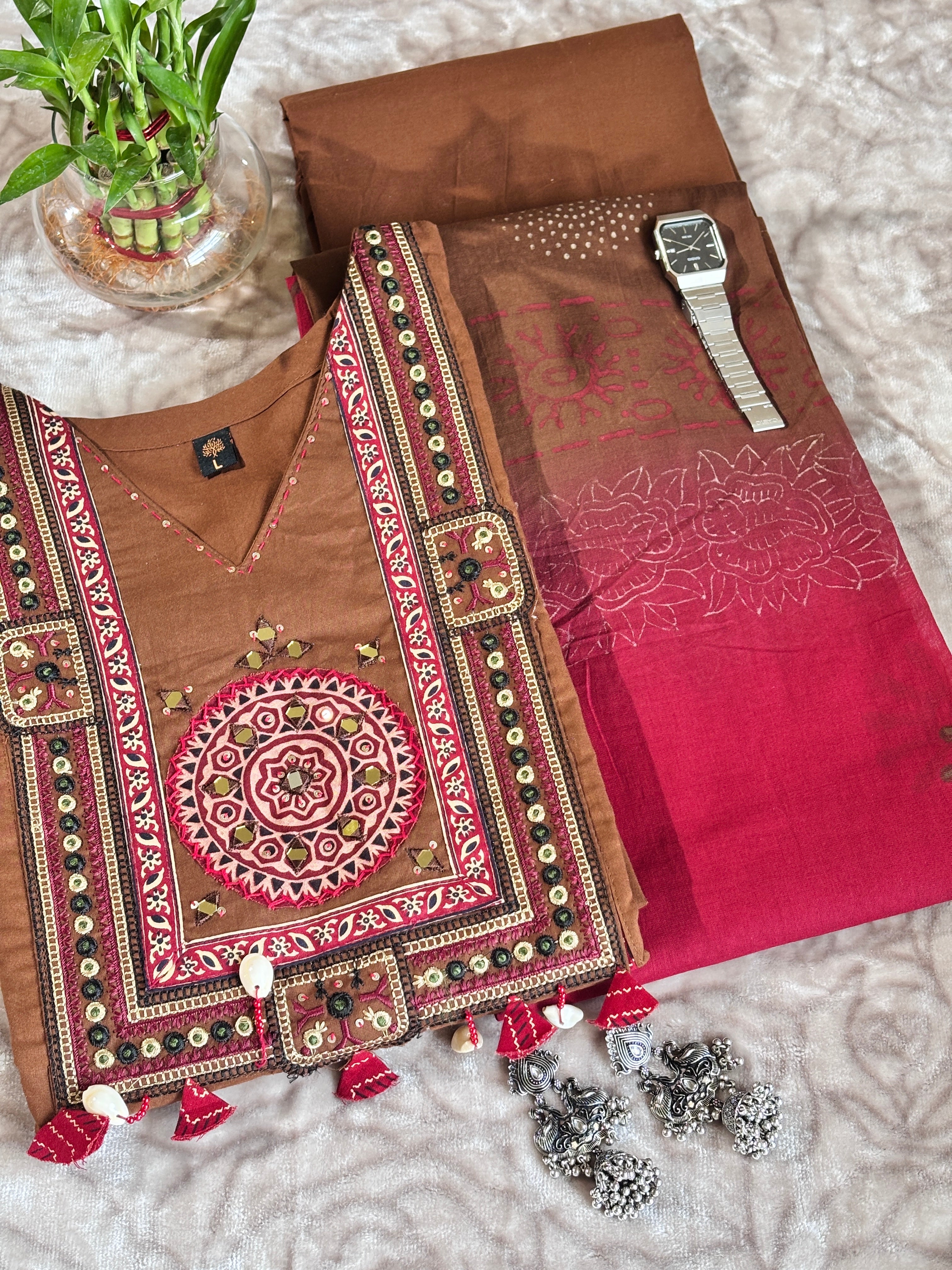 Mrida: Mirror Work Kurta Palazzo Set